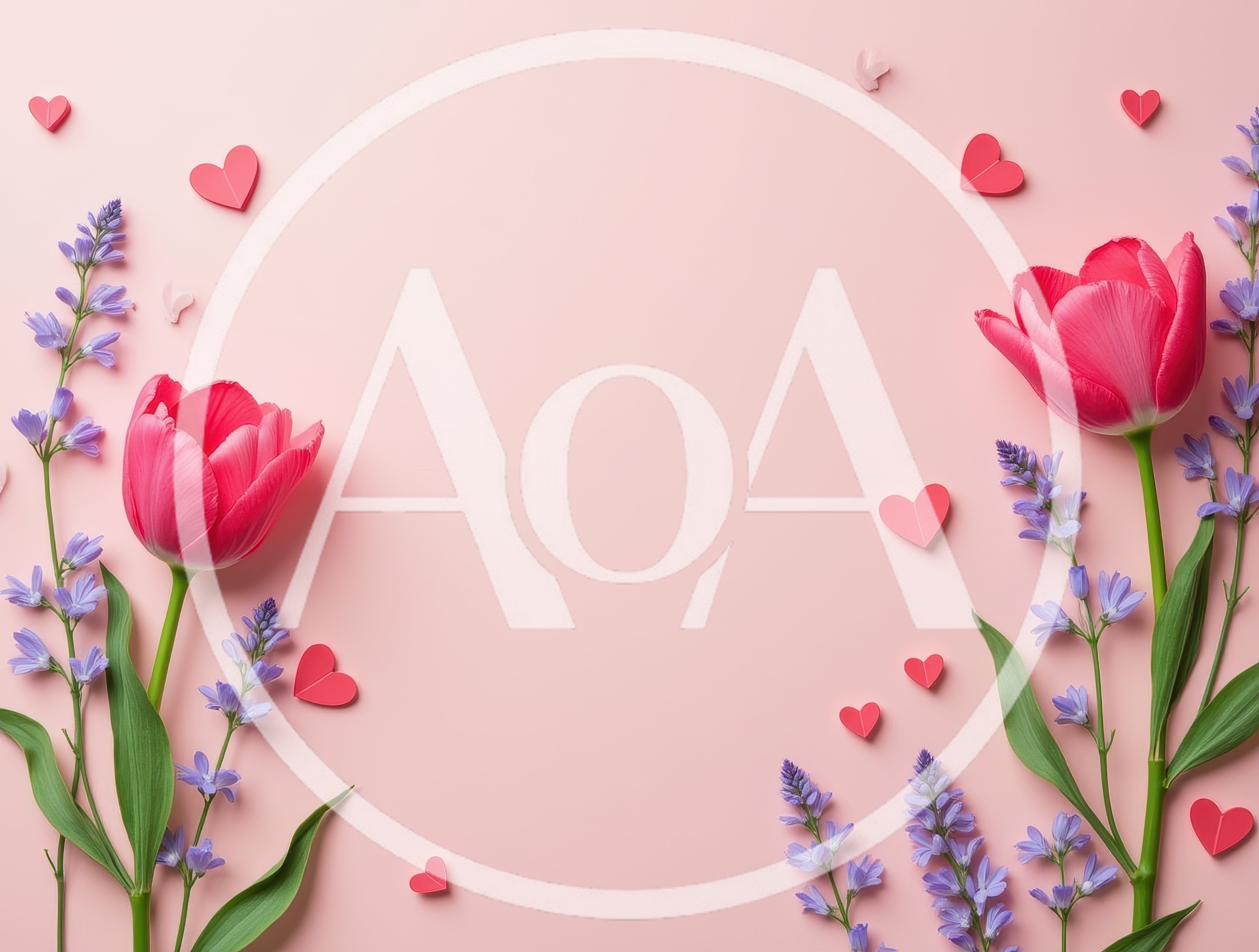 Pink Tulips and Purple Flowers with Paper Hearts
