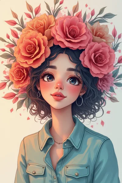 Digital Illustration Of A Young Woman With Floral Crown