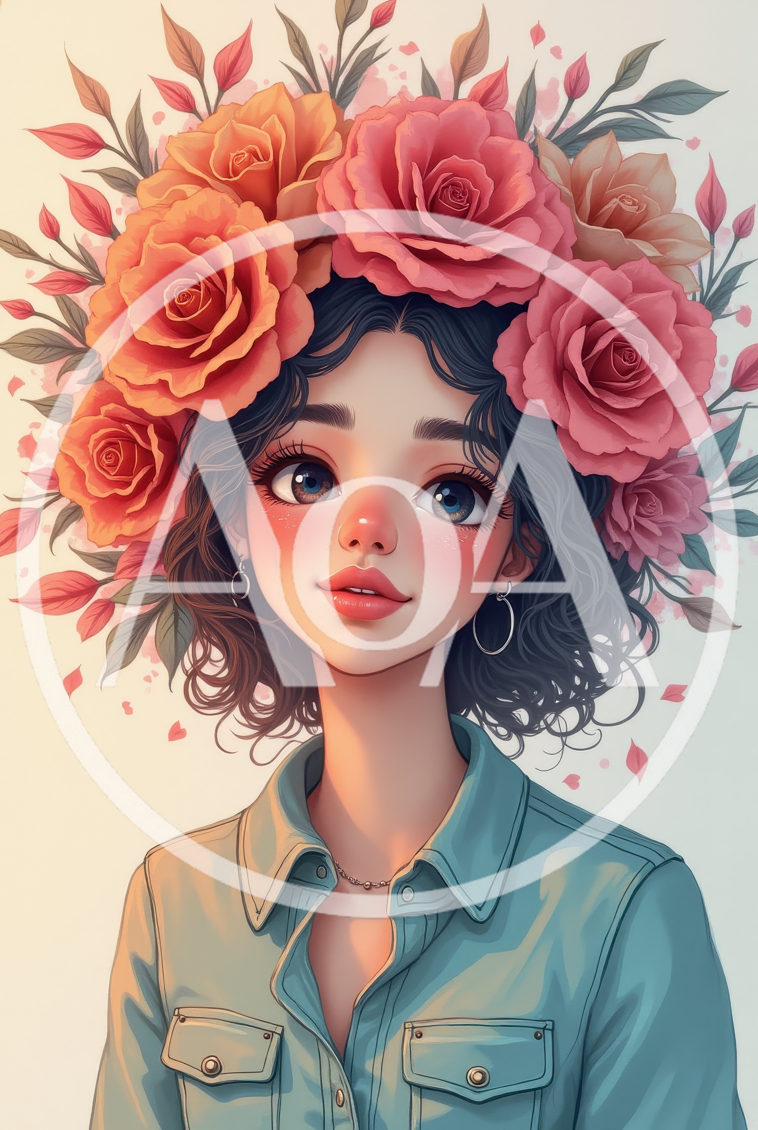 Digital Illustration Of A Young Woman With Floral Crown