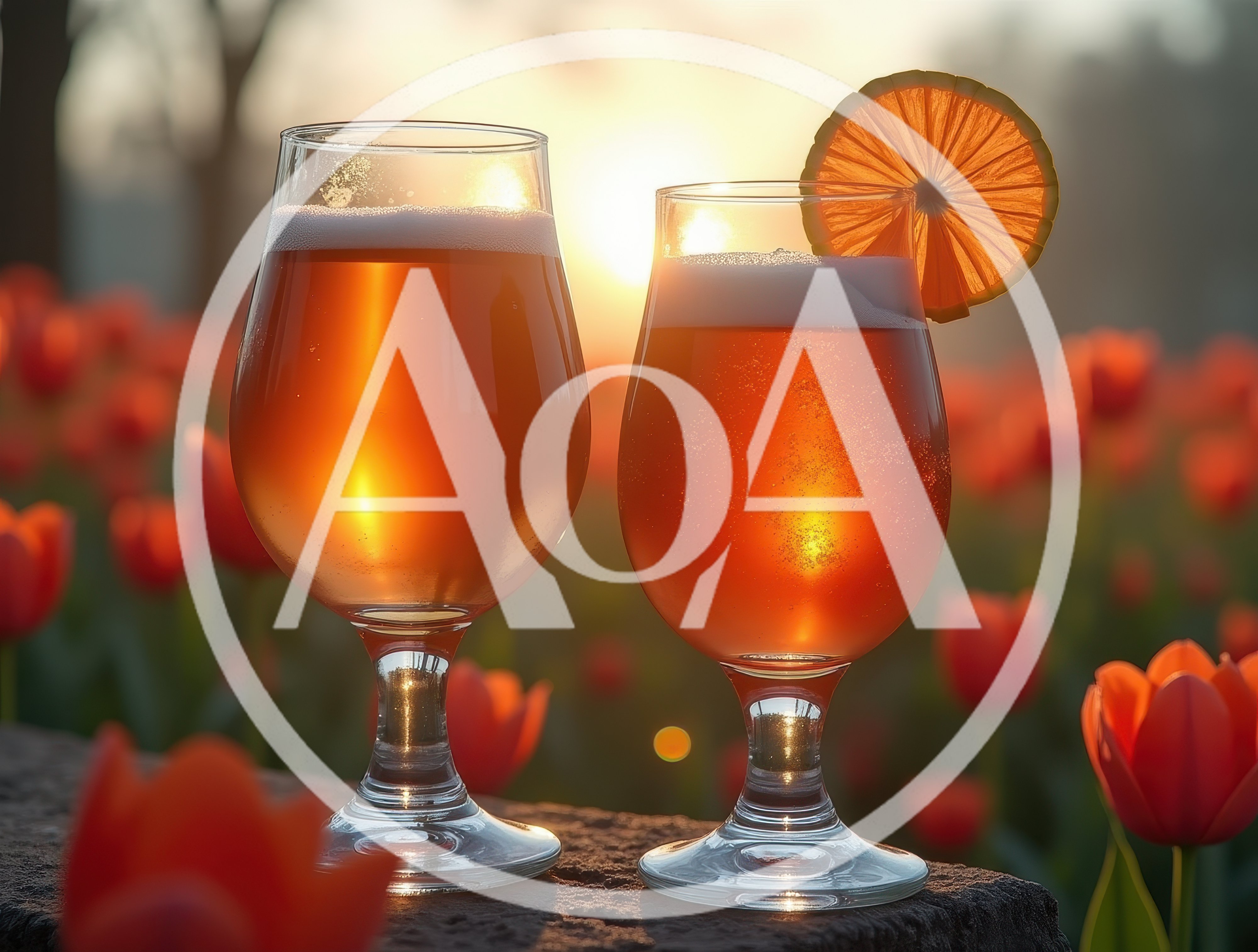 Two Glasses Of Beer In A Tulip Field