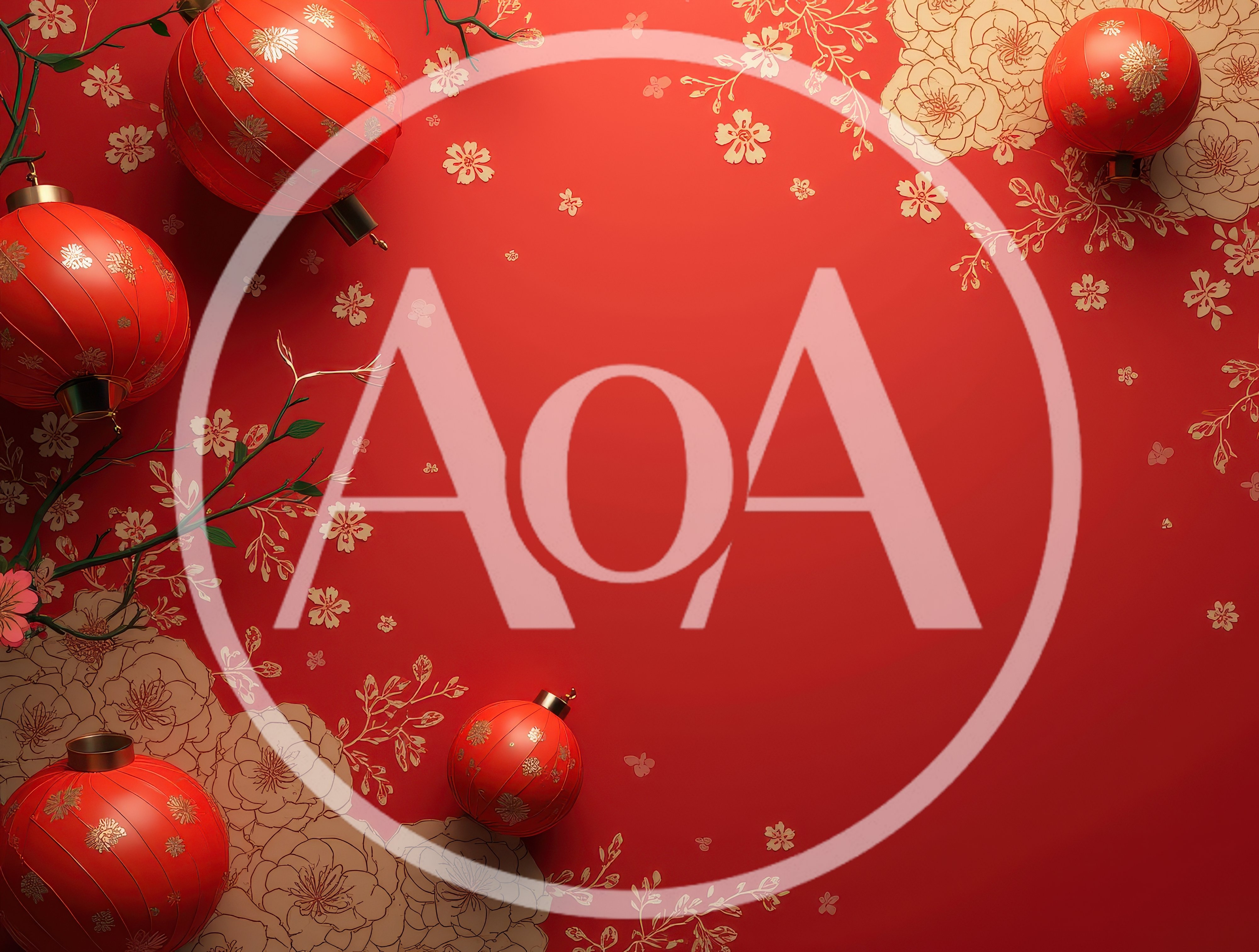 Red Chinese Lanterns With Floral Patterns On Red Background