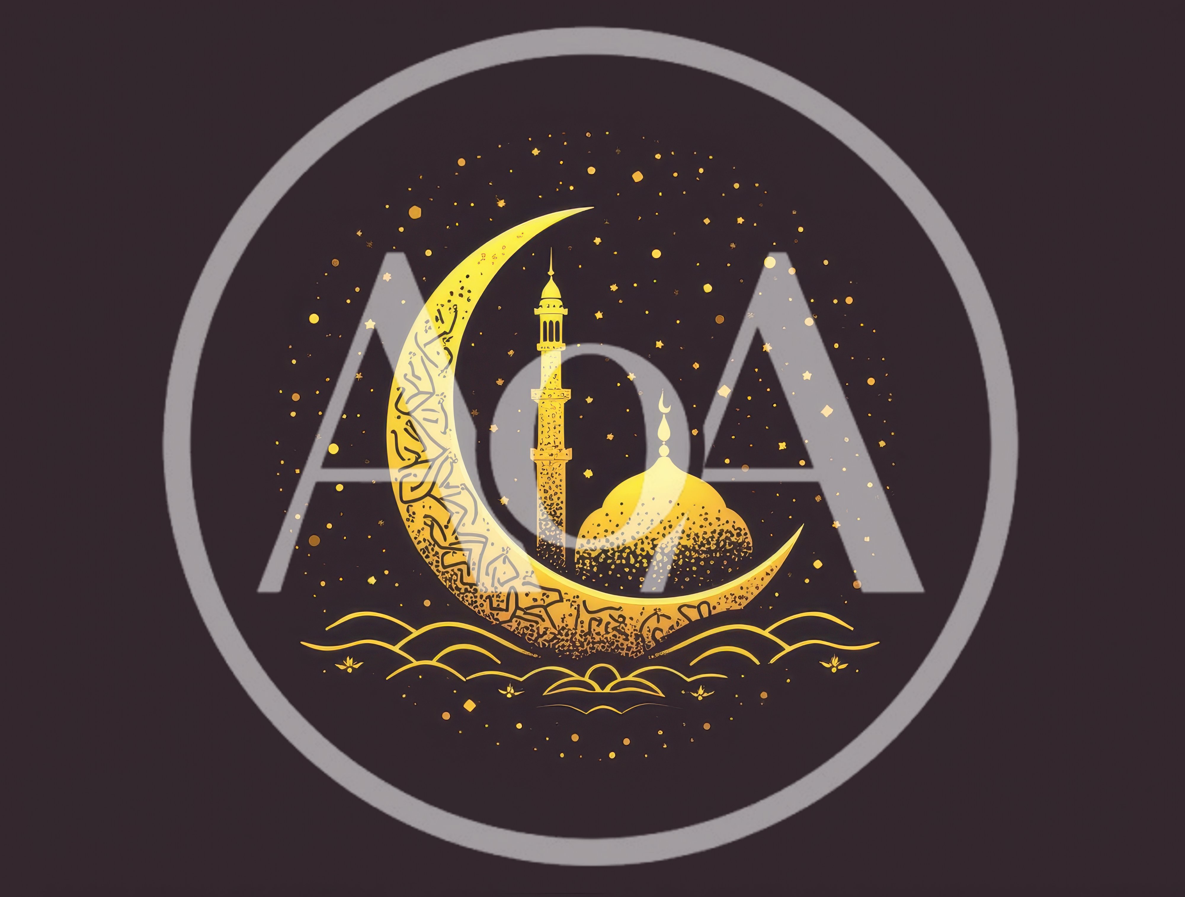Golden Crescent Moon And Mosque Illustration