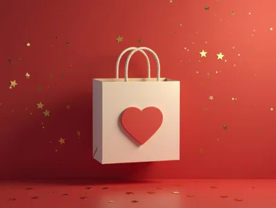 Floating Gift Bag With Red Heart Icon