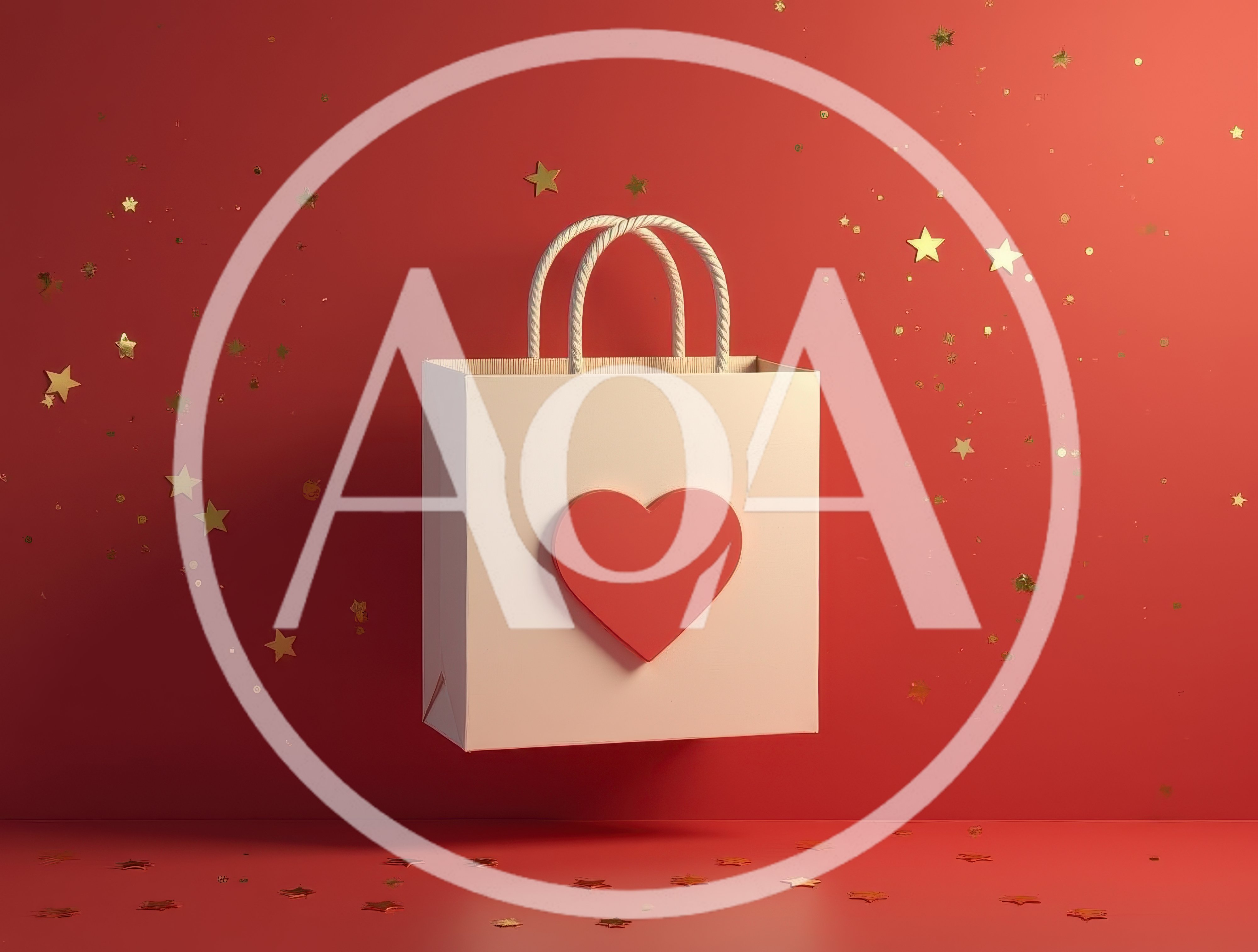 Floating Gift Bag With Red Heart Icon