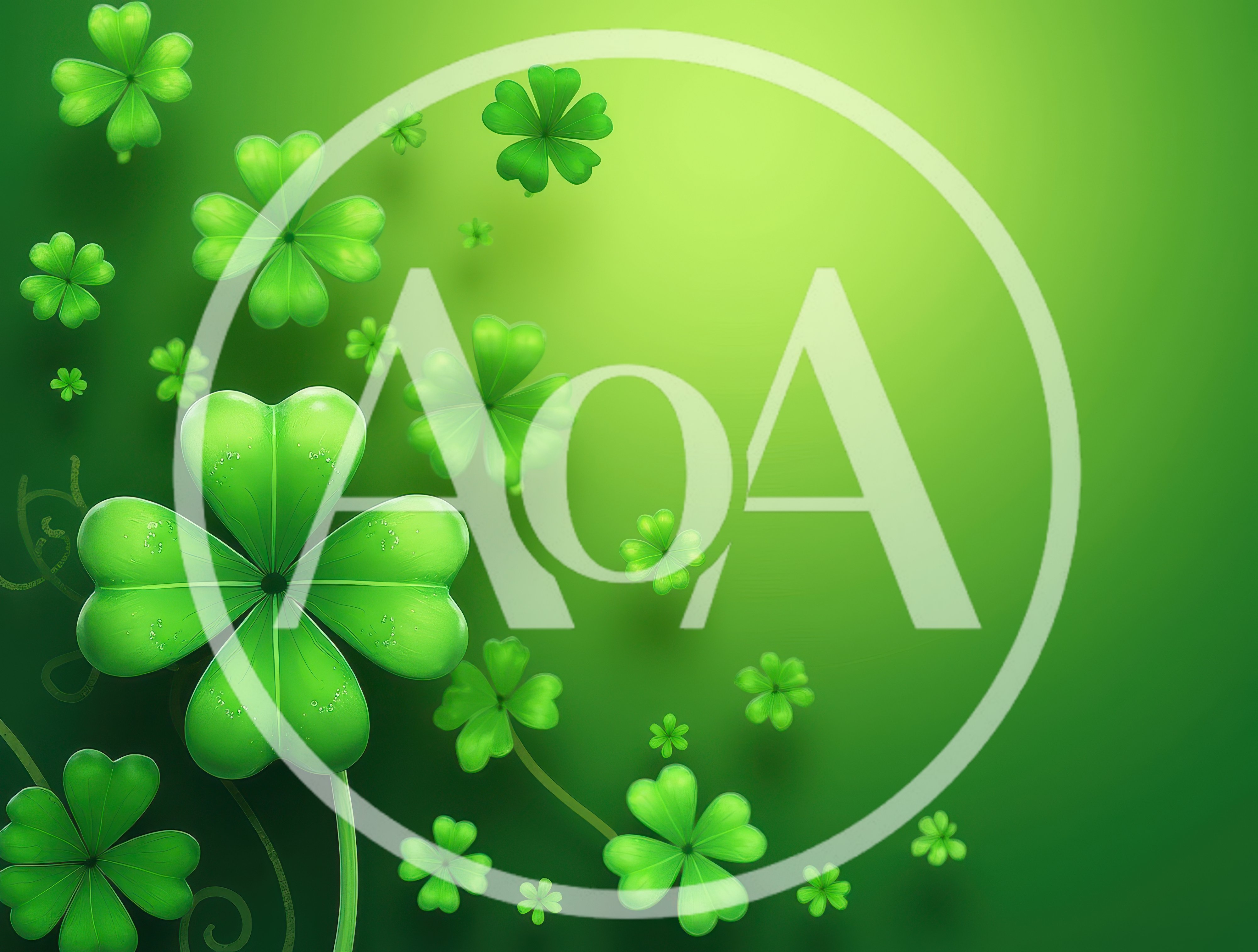 Floating Four Leaf Clovers On Green Background