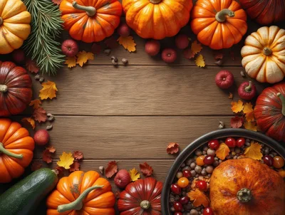 Autumn Harvest Flat Lay With Pumpkins And Leaves