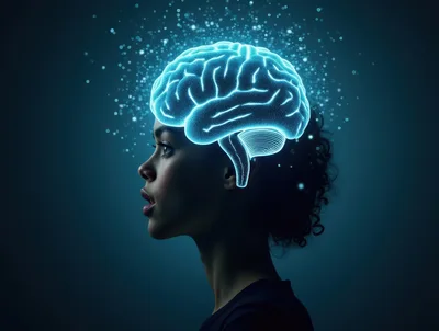 Digital Human Brain Concept With Glowing Neural Network