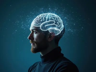 Man With Digital Holographic Brain Visualization