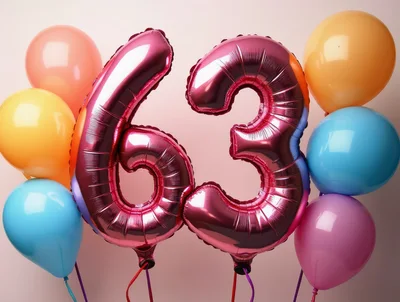 Pink Foil Number Sixty Three Balloons