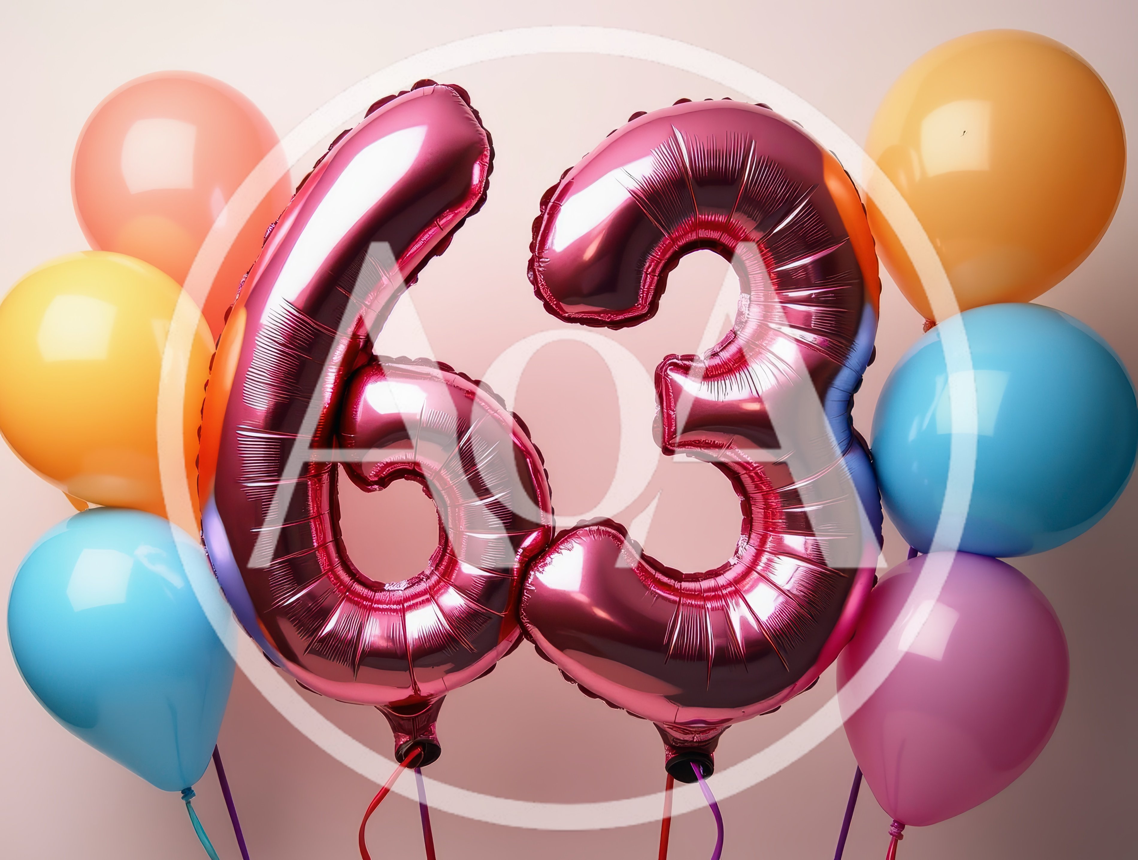 Pink Foil Number Sixty Three Balloons