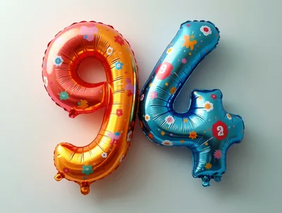 Number 94 Foil Balloons With Floral Patterns
