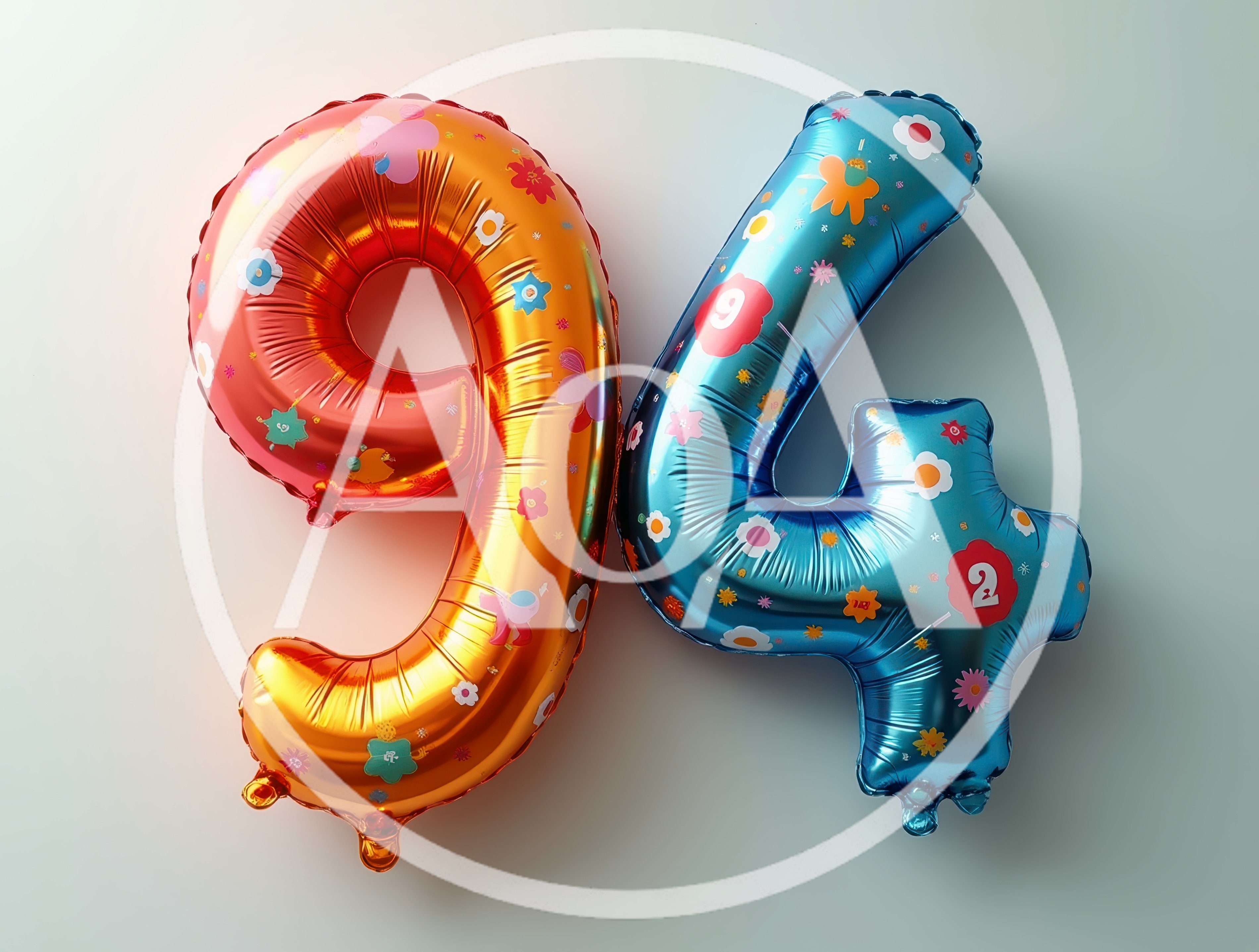 Number 94 Foil Balloons With Floral Patterns