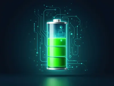 Digital Battery Icon With Glowing Circuit Board Background