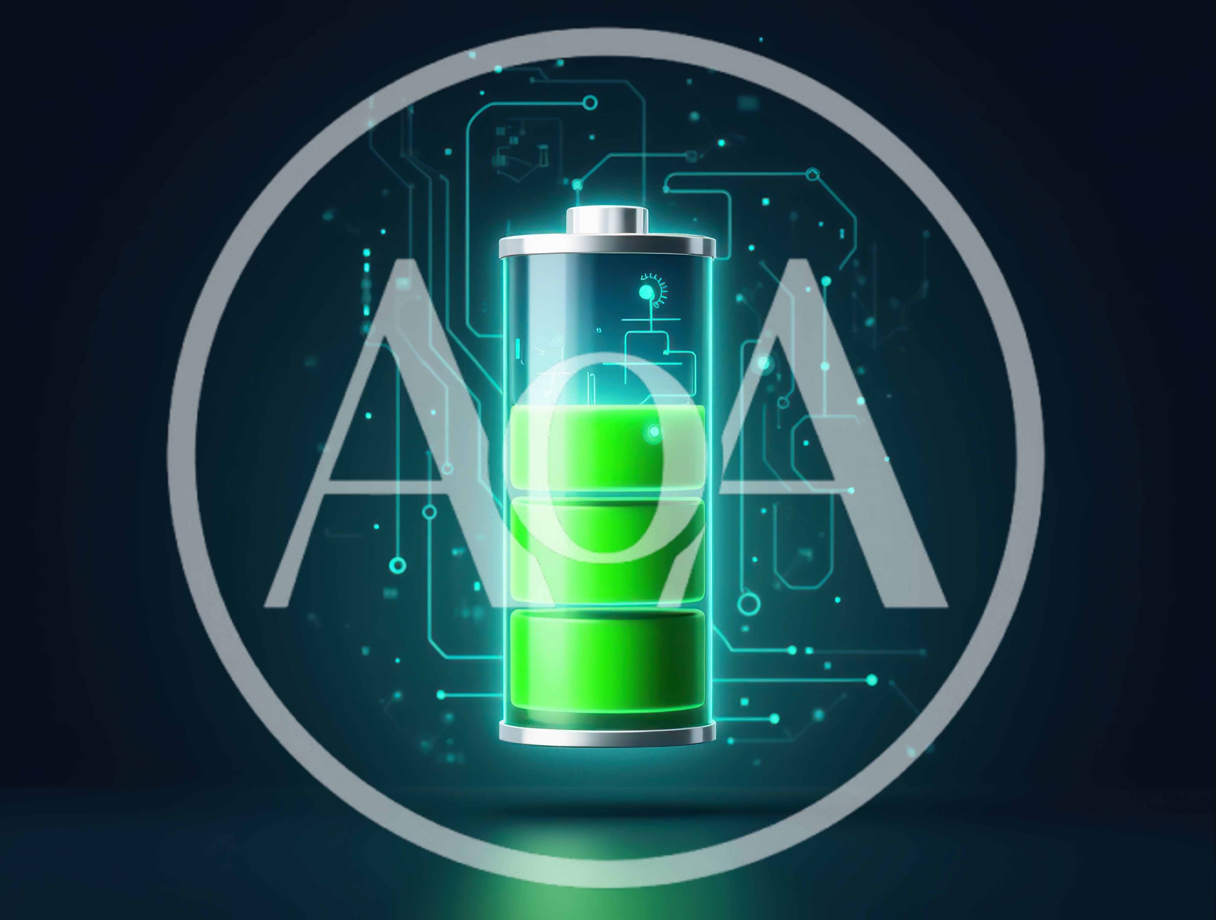 Digital Battery Icon With Glowing Circuit Board Background