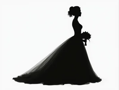 Silhouette Of A Bride Holding A Wedding Bouquet