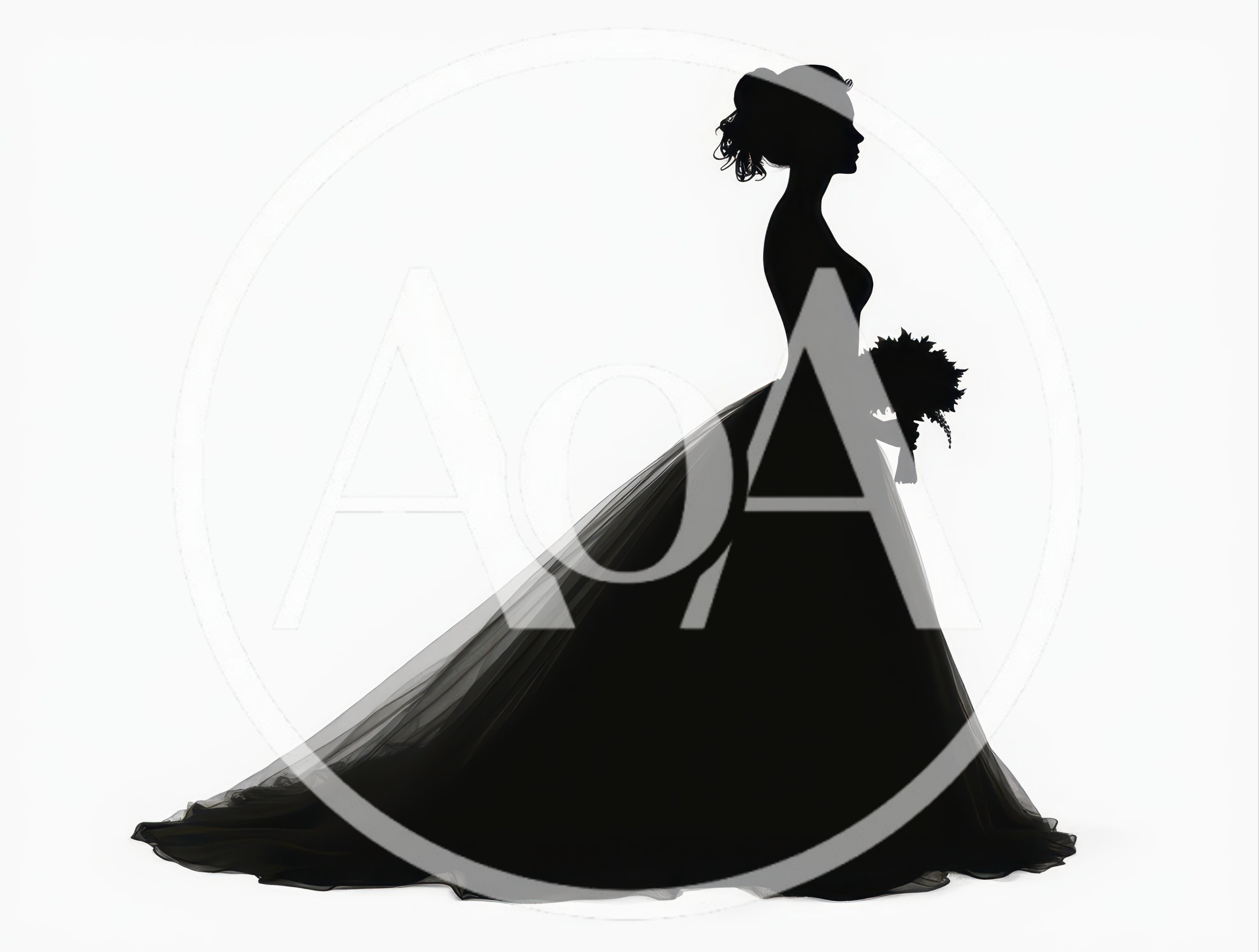 Silhouette Of A Bride Holding A Wedding Bouquet