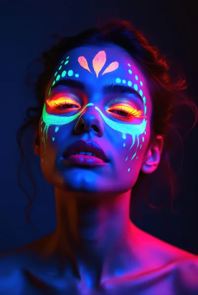 Portrait Of A Woman With Neon Fluorescent Face Paint