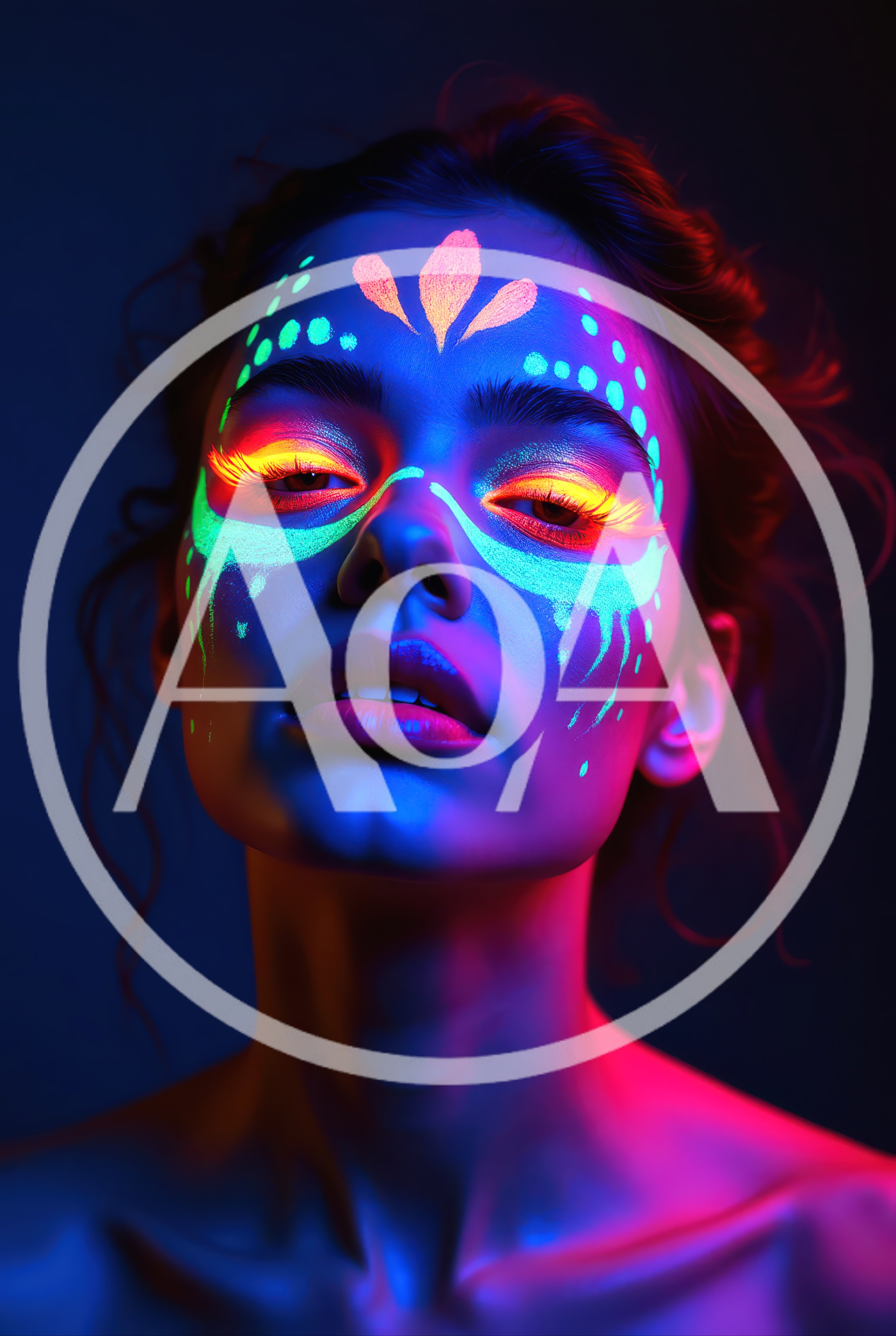 Portrait Of A Woman With Neon Fluorescent Face Paint