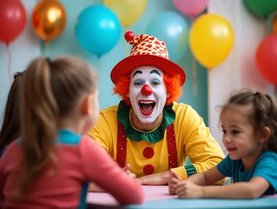Clown Entertaining Children at a Birthday Party