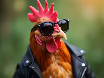 Cool Rooster Wearing Leather Jacket And Sunglasses