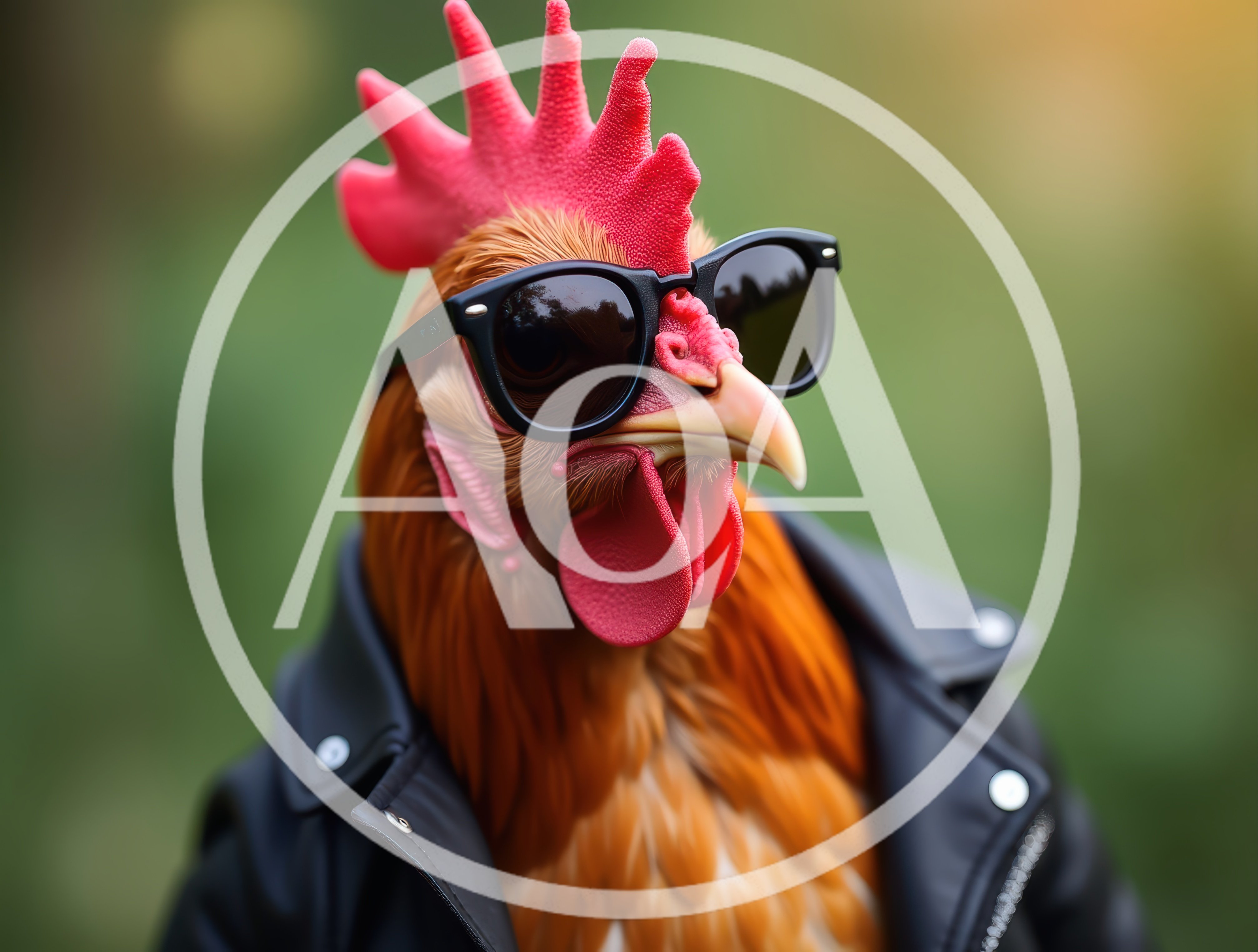 Cool Rooster Wearing Leather Jacket And Sunglasses
