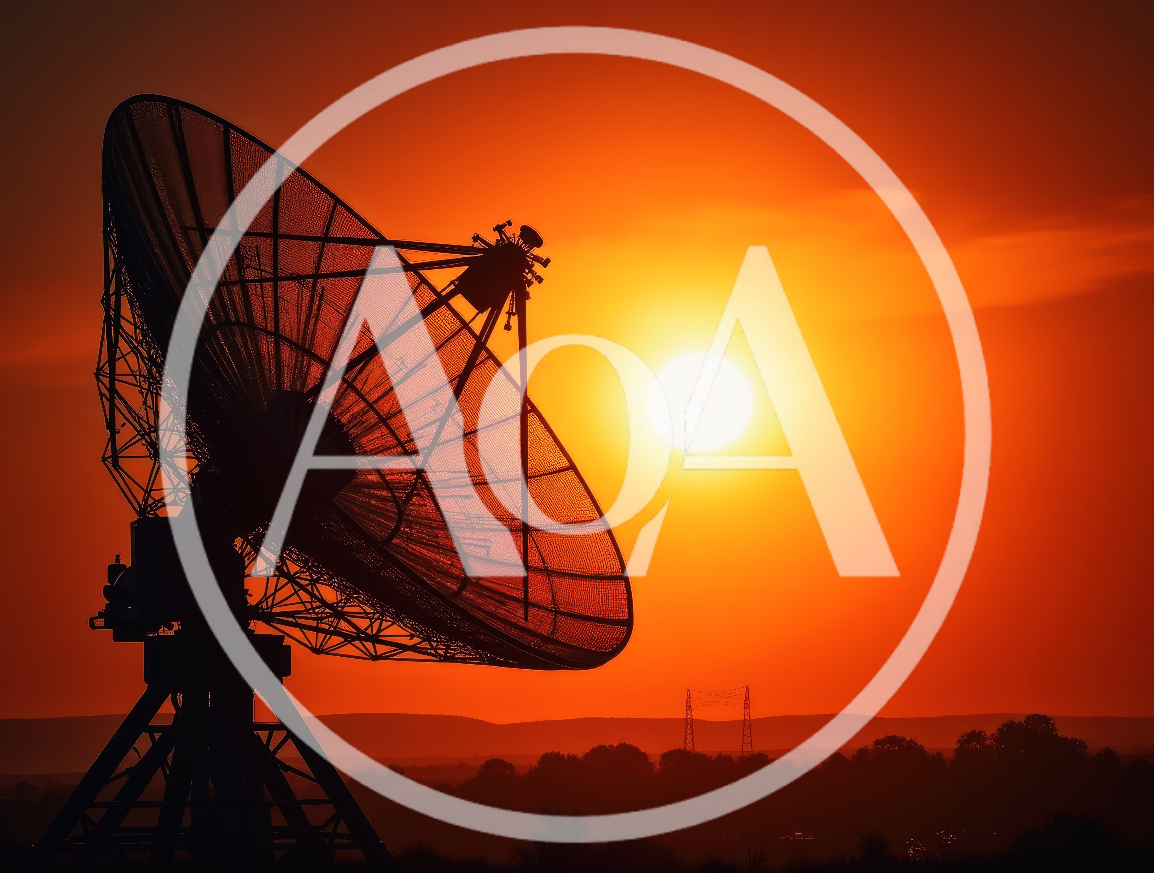 Large Satellite Dish Silhouette Against Vibrant Sunset