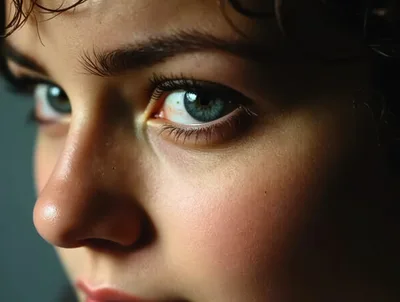 Close Up Portrait Of A Young Woman With Blue Eyes