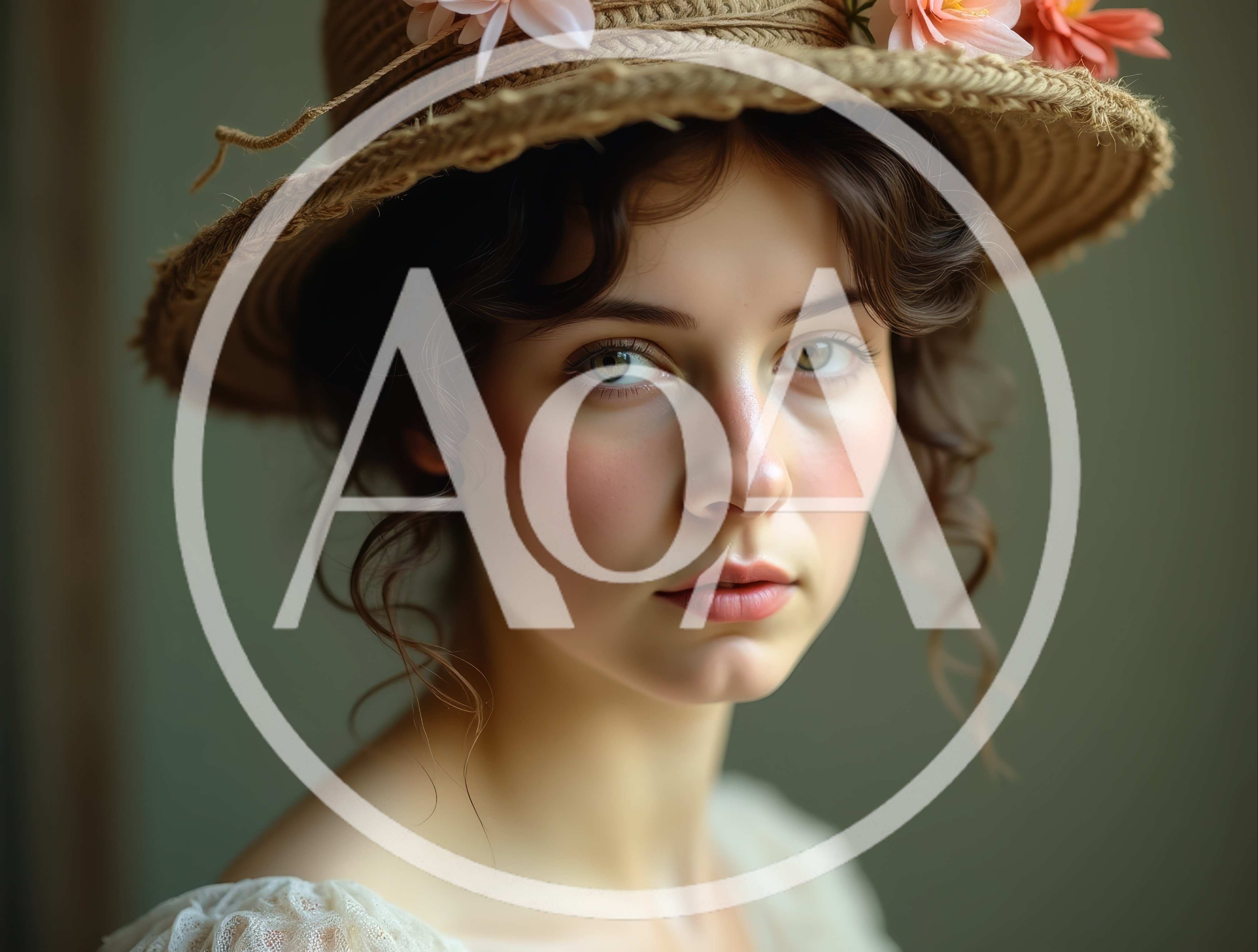 Portrait Of A Young Woman In A Vintage Straw Hat