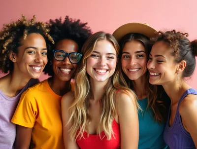 Diverse Group Of Five Smiling Young Women