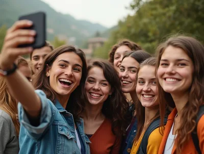Group Of Happy Friends Taking A Selfie Outdoors