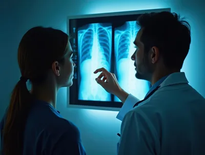 Doctor and Nurse Reviewing X-Ray Scan in Hospital