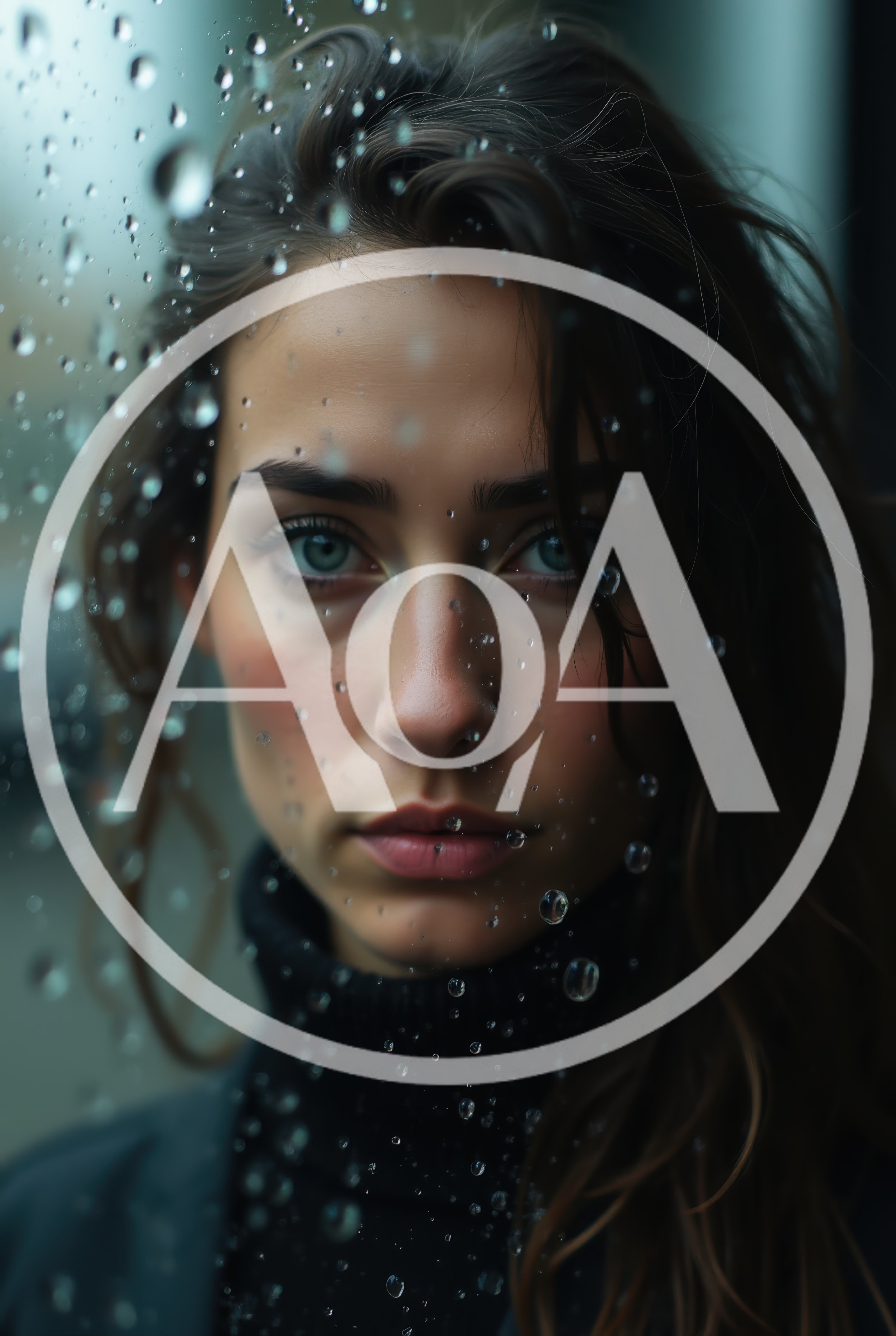 Portrait Of A Young Woman Behind Rain Streaked Glass