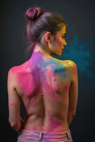 Woman With Colorful Holi Powder On Her Back