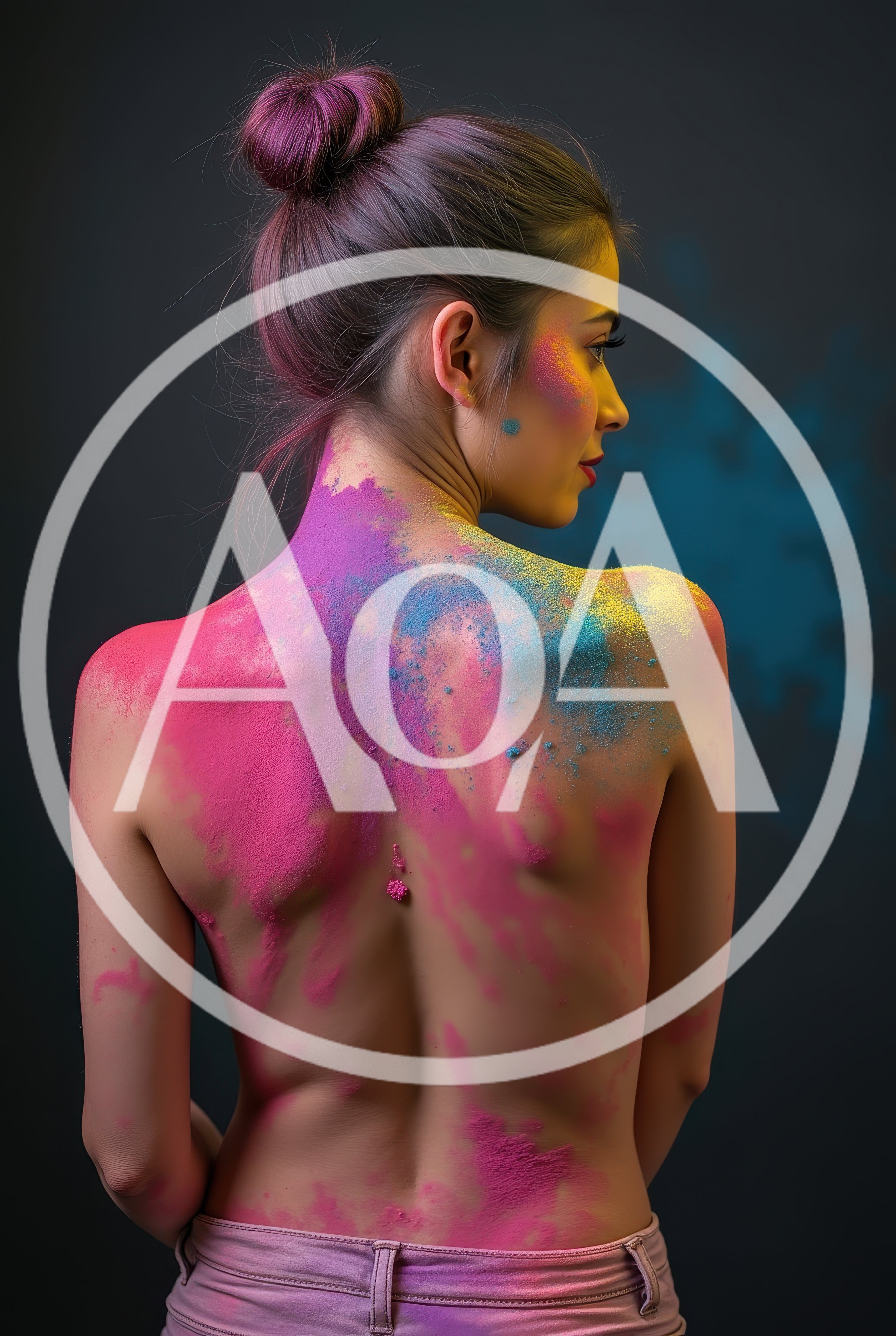 Woman With Colorful Holi Powder On Her Back