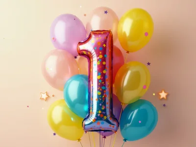 Number One Balloon With Colorful Party Balloons