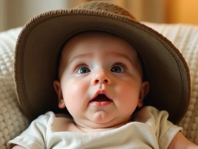 Adorable Baby Wearing A Wide Brimmed Hat