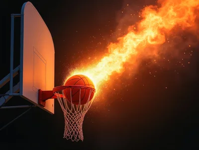 Flaming Basketball Passing Through A Hoop
