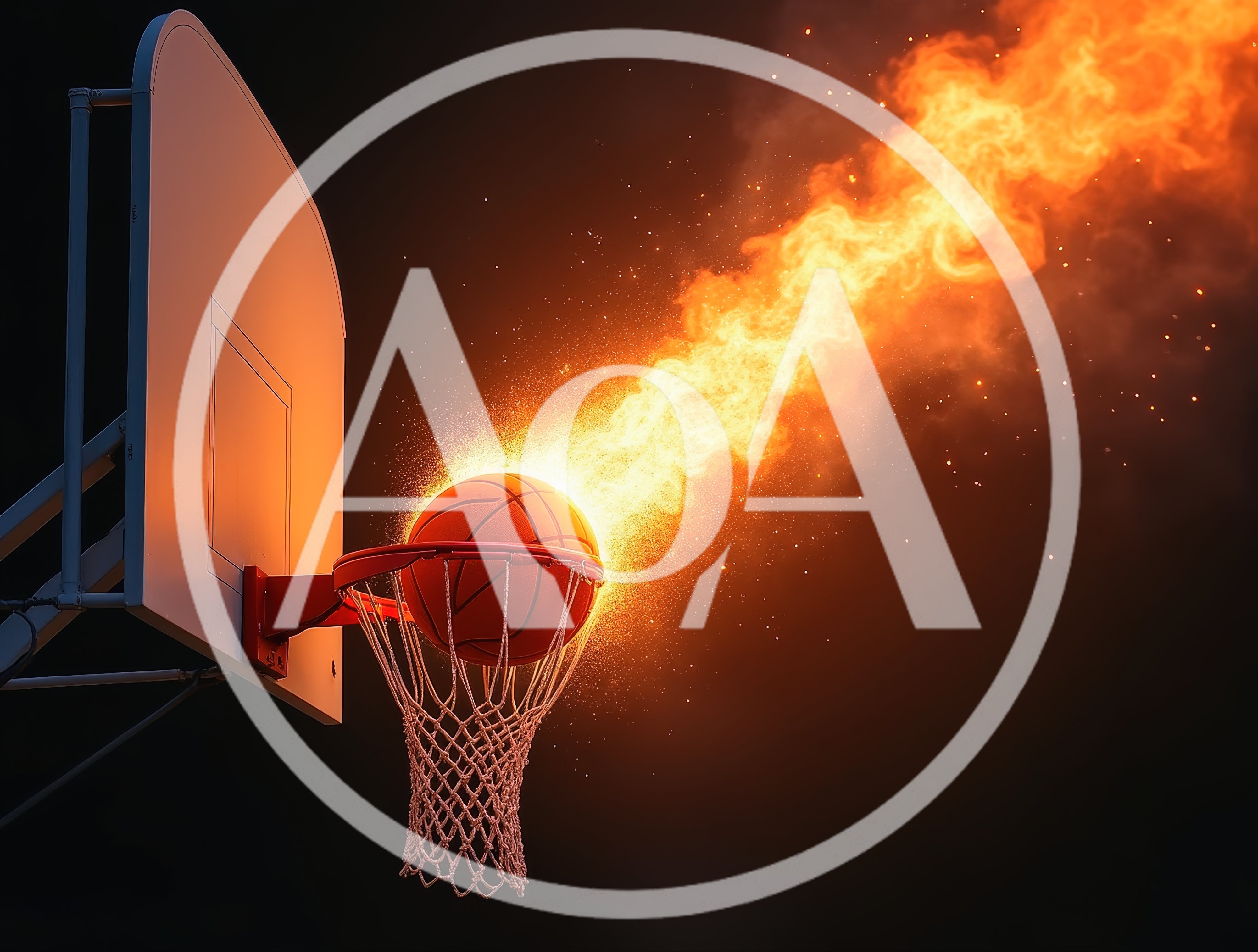 Flaming Basketball Passing Through A Hoop
