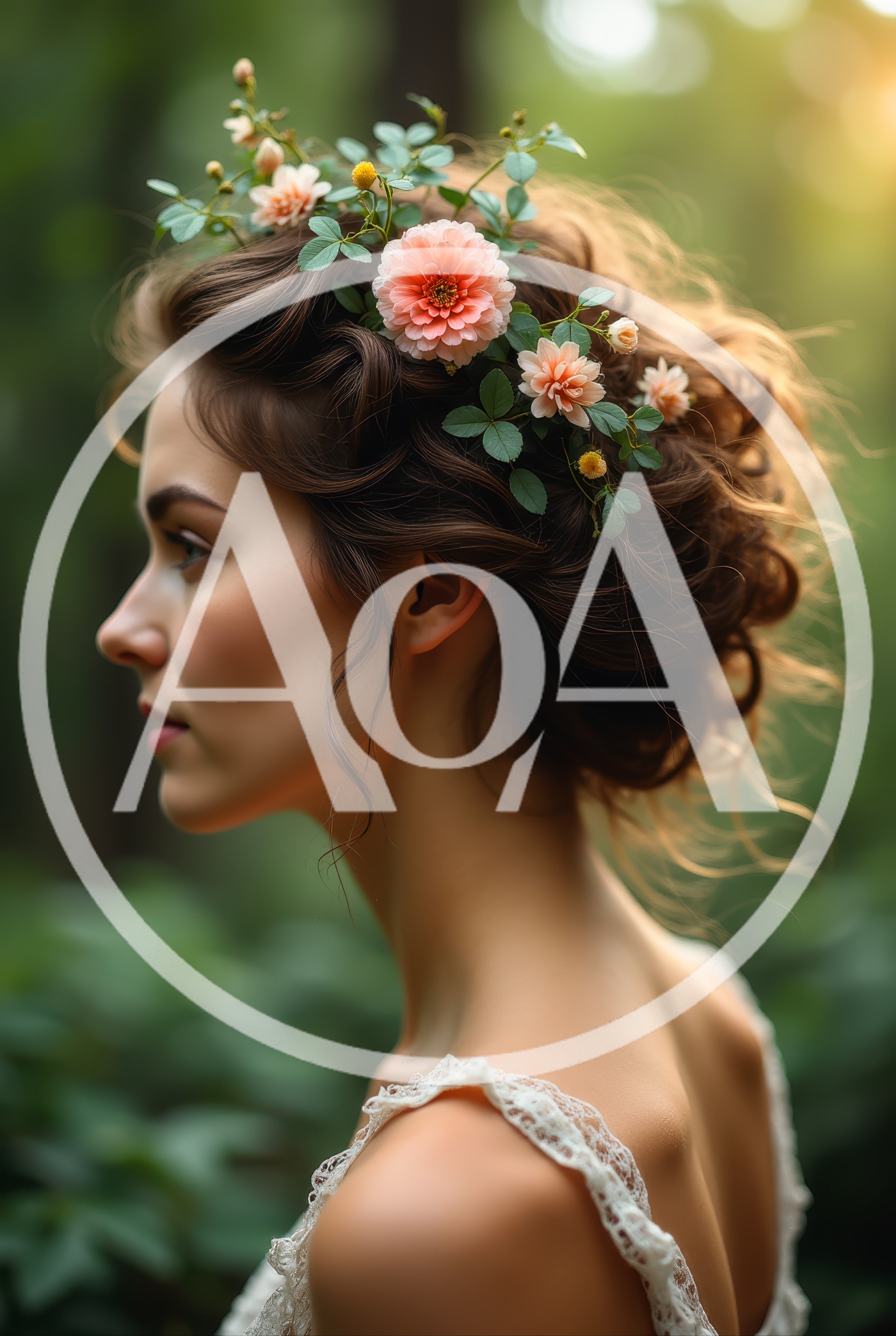 Profile Portrait Of A Woman With Floral Hair Accessories
