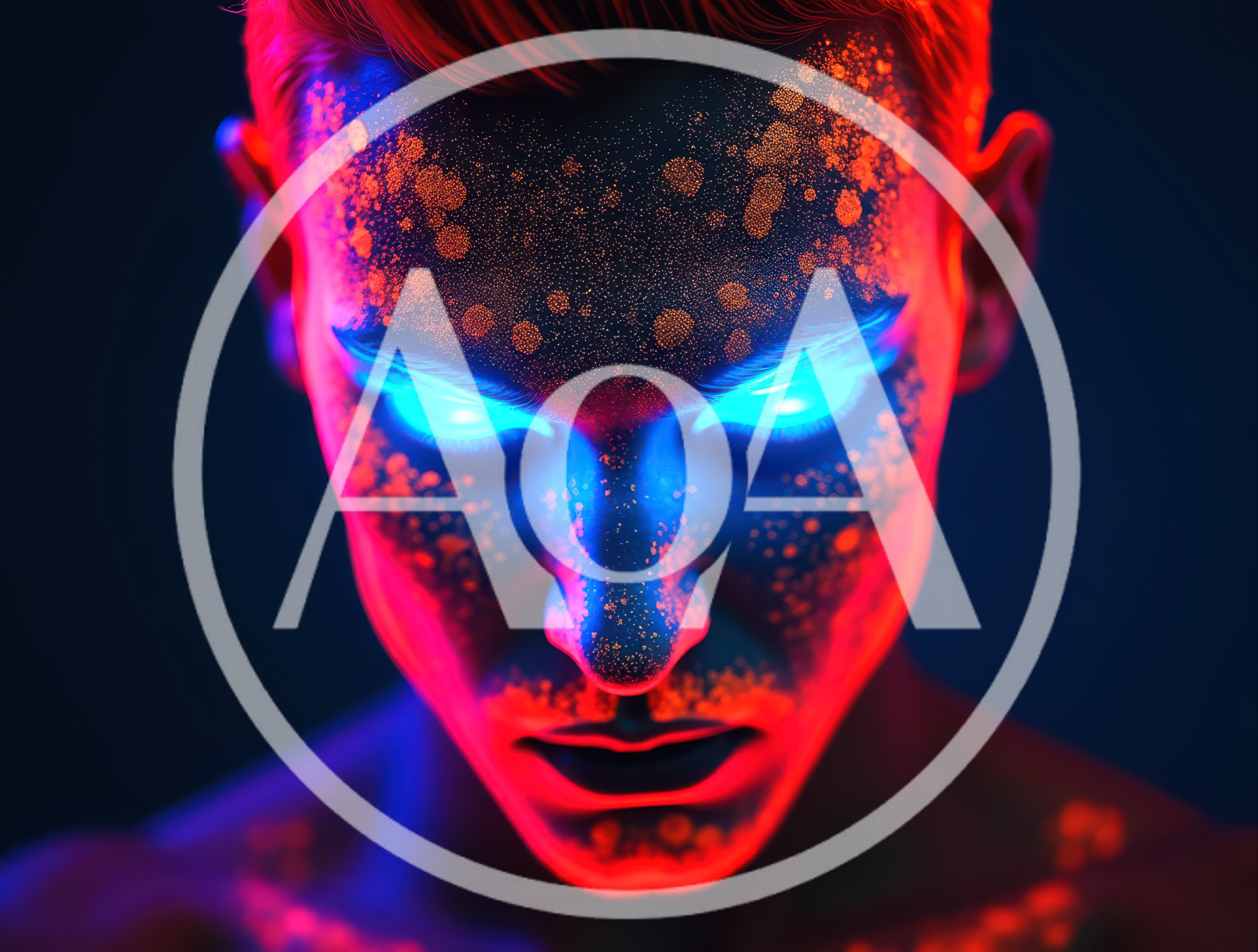 Glowing Neon Portrait Of A Man With Bioluminescent Skin