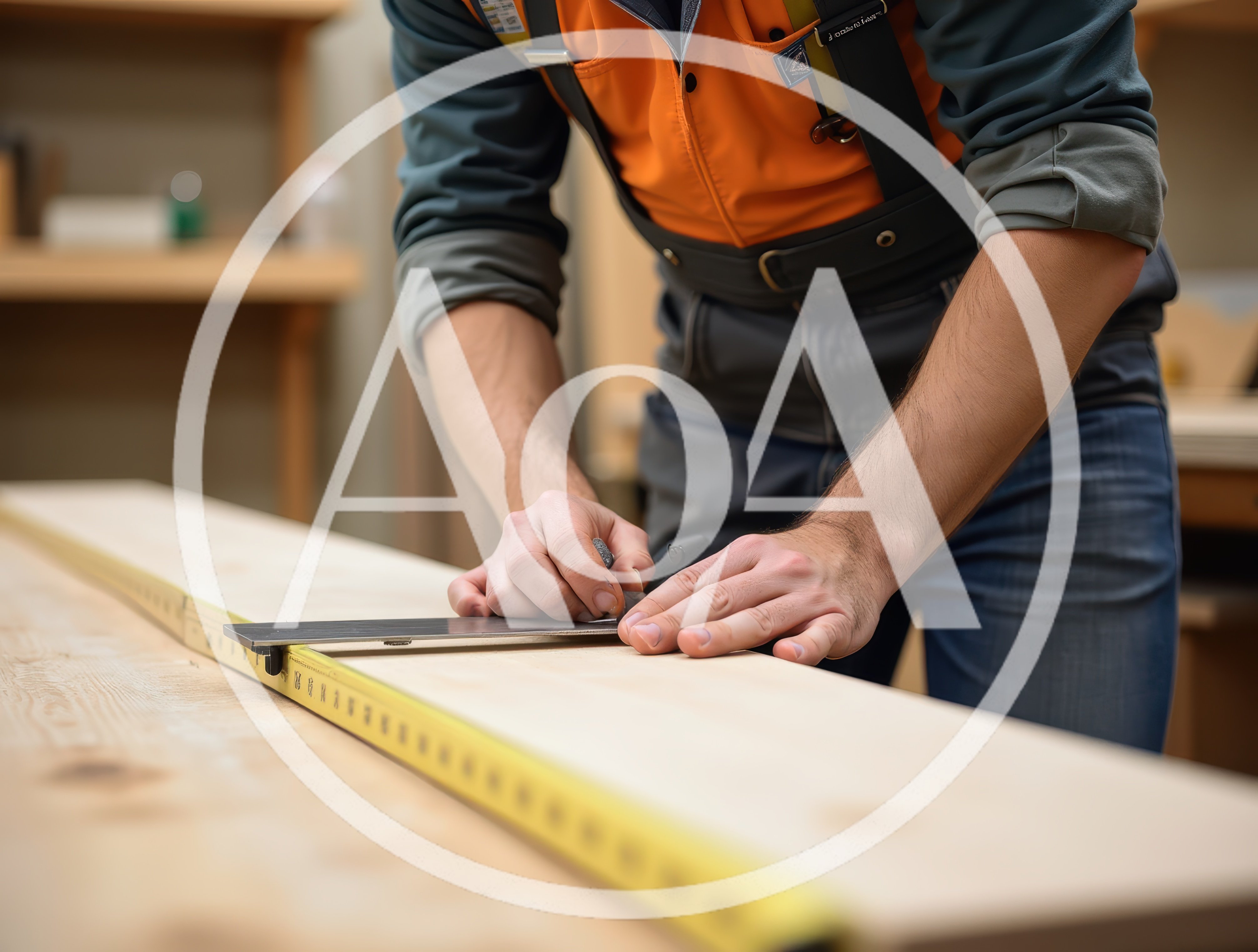 Carpenter Marking Measurements On Wooden Plank