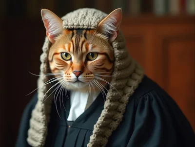 Cat Dressed As A Judge In A Courtroom