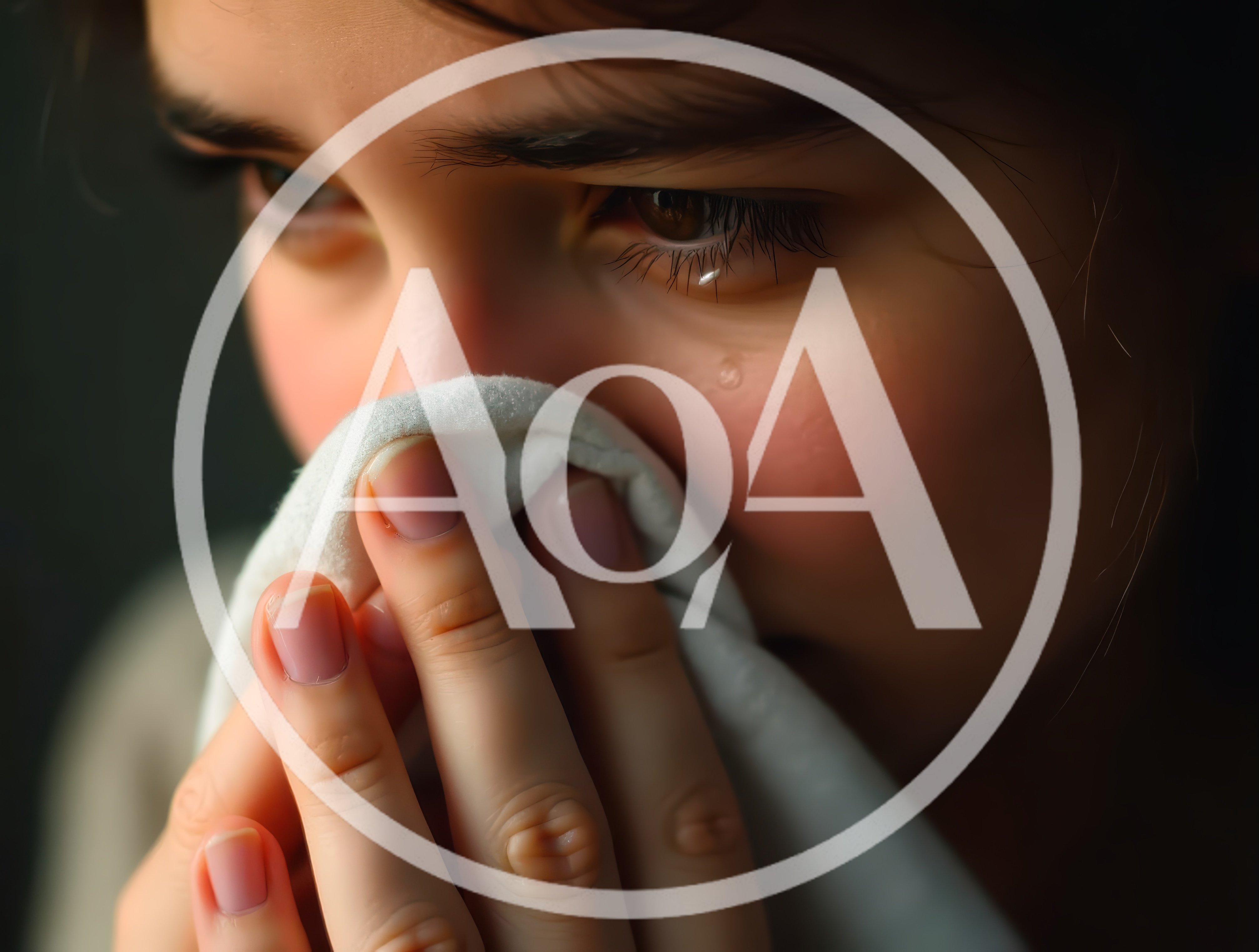 Close Up Of A Crying Woman Holding A Tissue