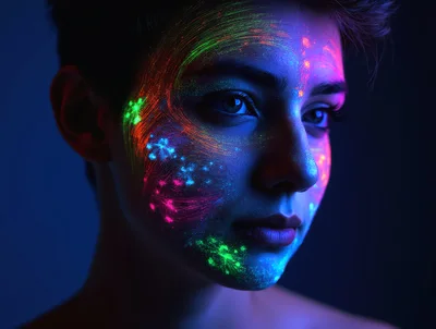 Portrait Of A Person With Neon Fluorescent Face Paint