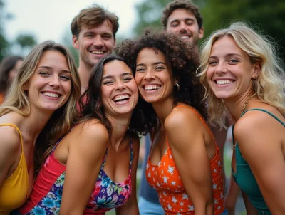 Group of Diverse Friends Smiling Together Outdoors