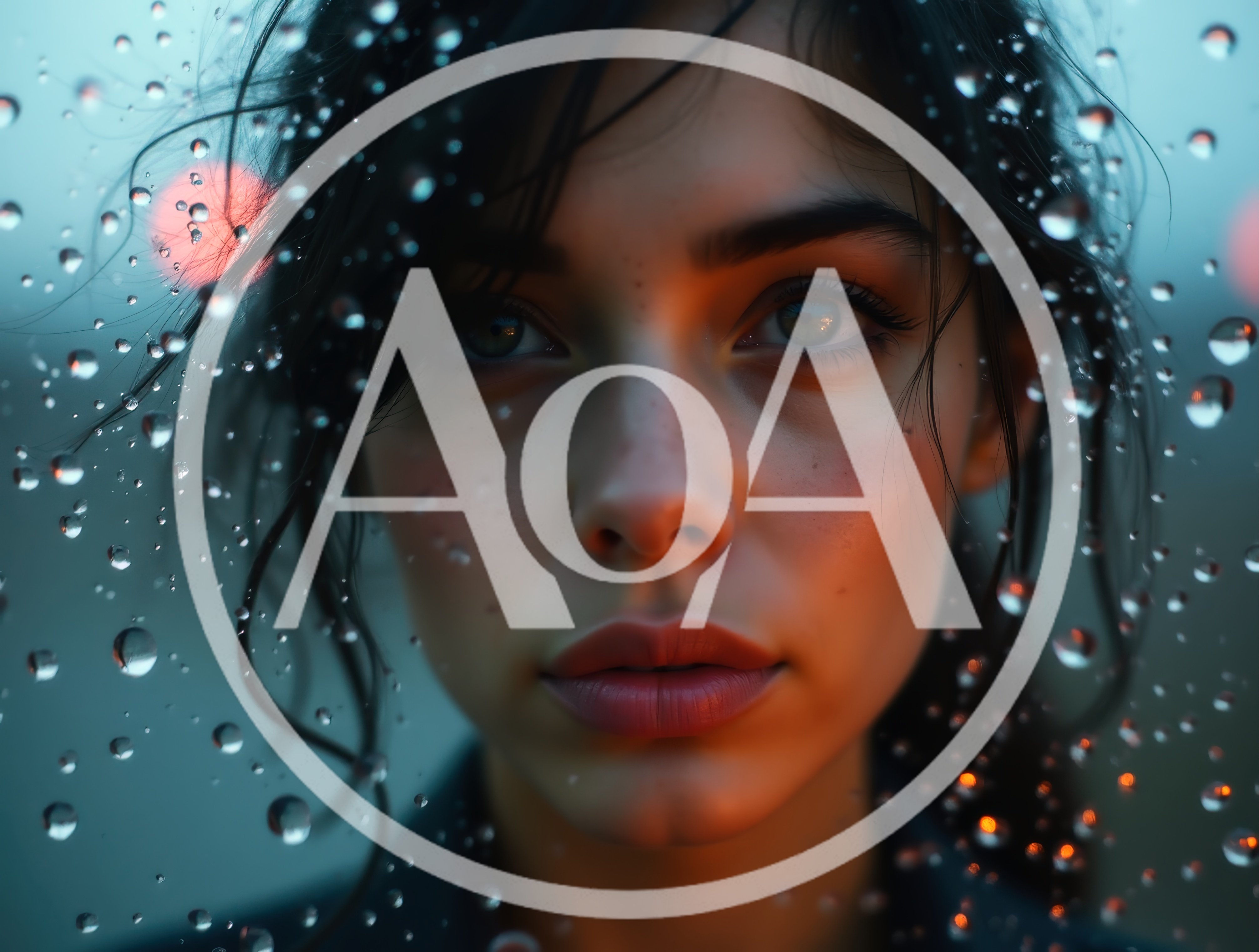 Portrait Of A Young Woman Behind Rain Streaked Glass