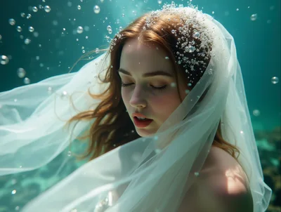 Underwater Portrait of a Bride with Flowing Veil