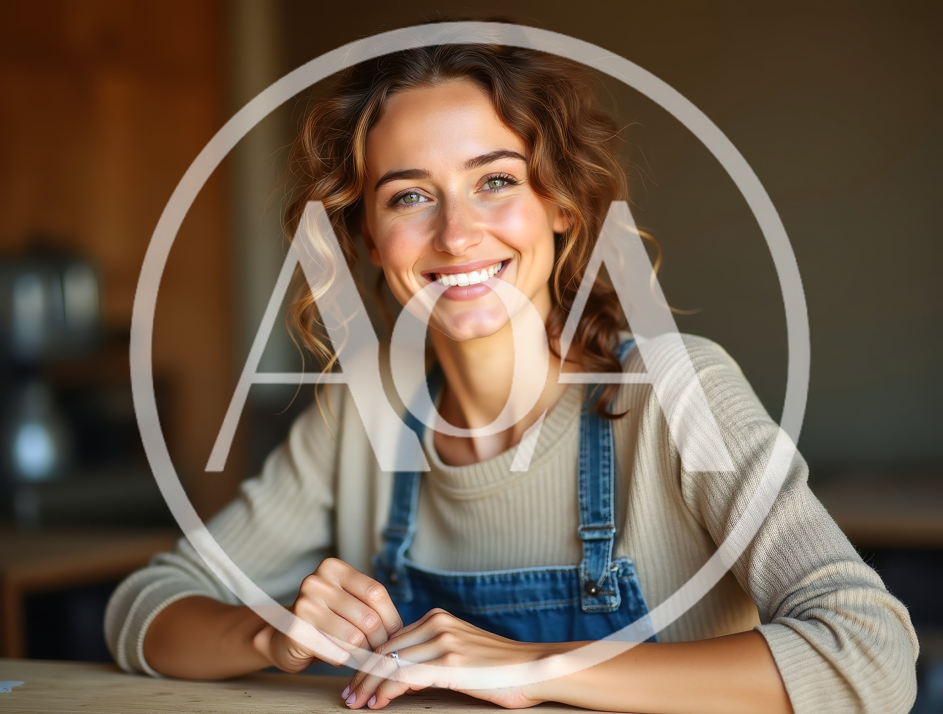 Smiling Young Woman Wearing Denim Overalls