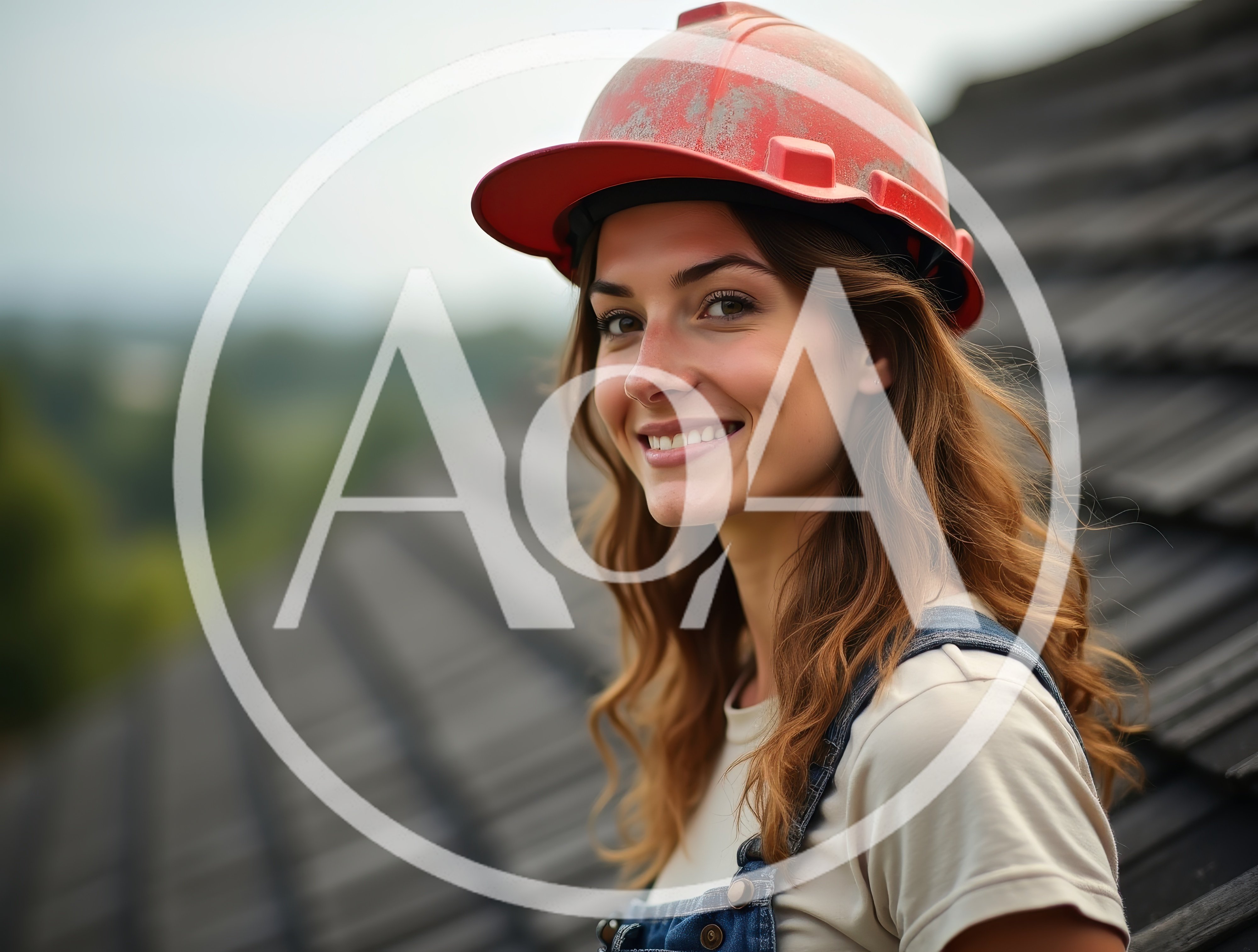 Smiling Female Construction Worker On A Rooftop
