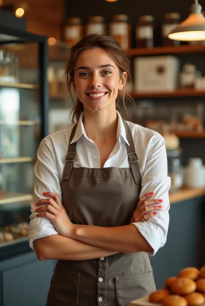 Smiling Female Barista Standing In A Coffee Shop